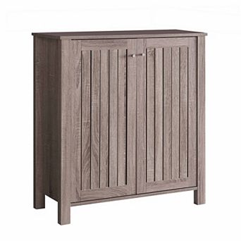 Shoe Rack Cabinet with Slatted Vented Doors Wooden Storage Organizer for Entryway