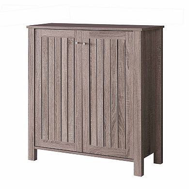 Shoe Rack Cabinet with Slatted Vented Doors Wooden Storage Organizer for Entryway