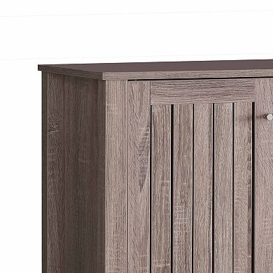 Shoe Rack Cabinet with Slatted Vented Doors Wooden Storage Organizer for Entryway
