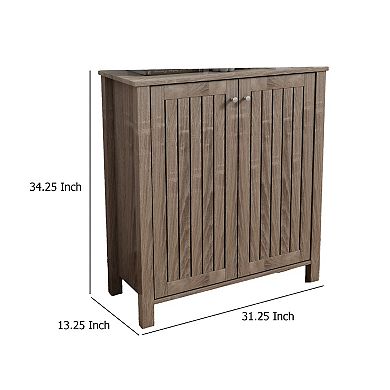 Shoe Rack Cabinet with Slatted Vented Doors Wooden Storage Organizer for Entryway