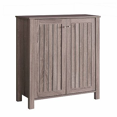 Shoe Rack Cabinet with Slatted Vented Doors Wooden Storage Organizer for Entryway