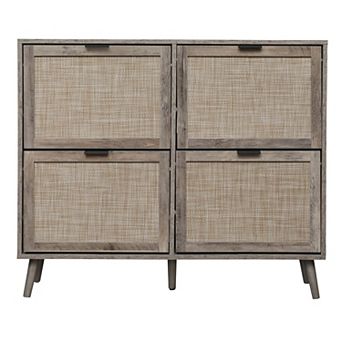 Four Door Shoe Rack Freestanding Wooden Storage Cabinet for Entryway
