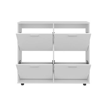 Four Door Shoe Rack with Raised Legs Wooden Storage Organizer for Entryway