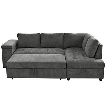 L Shaped Sleeper Sofa with Pull Out Bed and Hidden Storage for Apartments