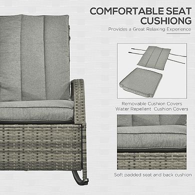 Rattan Rocking Recliner with Adjustable Footrest and PE Wicker for Garden