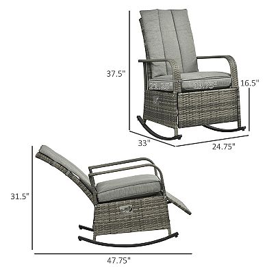 Rattan Rocking Recliner with Adjustable Footrest and PE Wicker for Garden