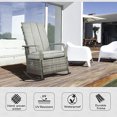 Rattan Rocking Recliner with Adjustable Footrest and PE Wicker for Garden