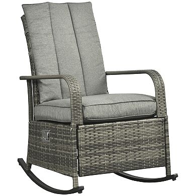 Rattan Rocking Recliner with Adjustable Footrest and PE Wicker for Garden