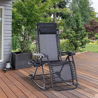 Portable Zero Gravity Rocker with Folding Frame and Integrated Headrest for Lawn