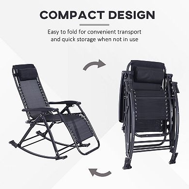 Portable Zero Gravity Rocker with Folding Frame and Integrated Headrest for Lawn