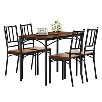 Industrial Dining Table With Four Benches, Functional Breakfast Unit For Kitchen Space