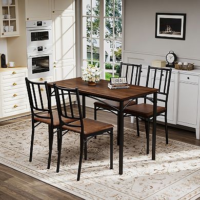 Industrial Dining Table With Four Benches, Functional Breakfast Unit For Kitchen Space
