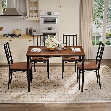 Industrial Dining Table With Four Benches, Functional Breakfast Unit For Kitchen Space