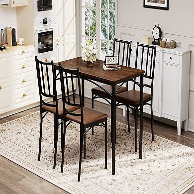 Industrial Dining Table With Four Benches, Functional Breakfast Unit For Kitchen Space