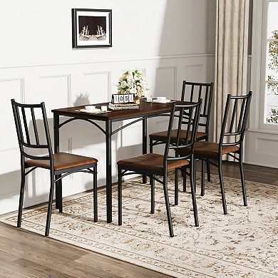 Industrial Dining Table With Four Benches, Functional Breakfast Unit For Kitchen Space