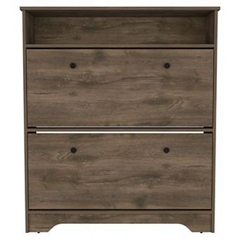 Shoe Rack with Open Shelf and Storage Drawers Wooden Cabinet for Hallway