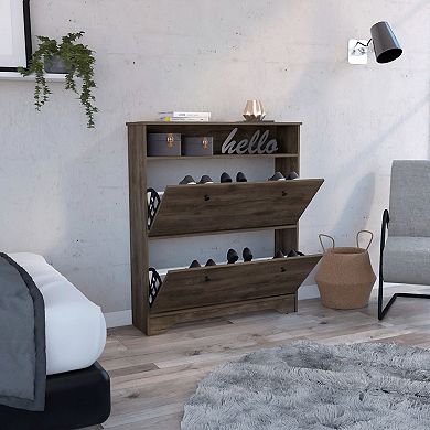 Shoe Rack with Open Shelf and Storage Drawers Wooden Cabinet for Hallway