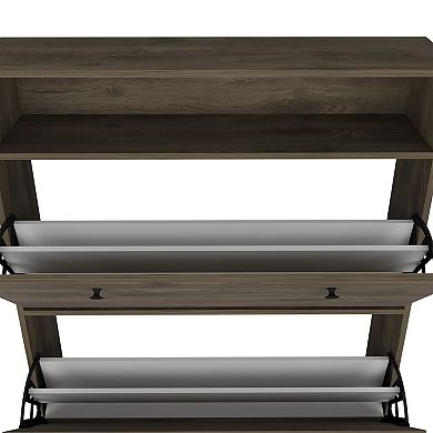 Shoe Rack with Open Shelf and Storage Drawers Wooden Cabinet for Hallway