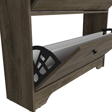 Shoe Rack with Open Shelf and Storage Drawers Wooden Cabinet for Hallway