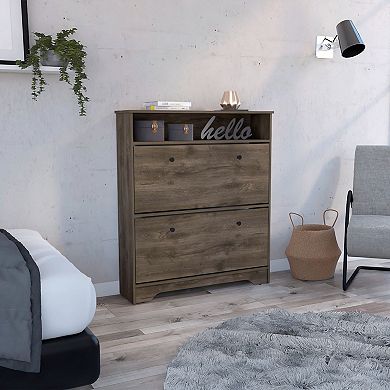 Shoe Rack with Open Shelf and Storage Drawers Wooden Cabinet for Hallway