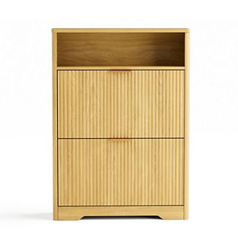 Two Drawer Flip Shoe Cabinet Hidden Storage Organizer for Foyer and Hallway