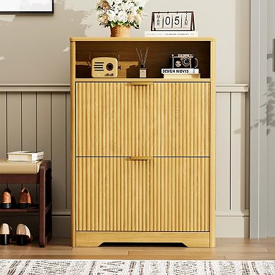 Two Drawer Flip Shoe Cabinet Hidden Storage Organizer for Foyer and Hallway