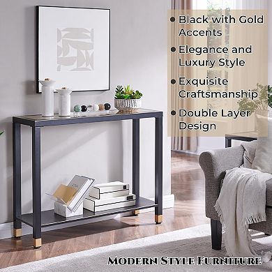 Two Tier Glass Console Table Metal Frame Support Multipurpose Layout For Foyer Office Corridor