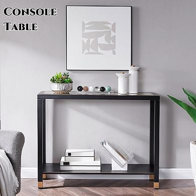 Two Tier Glass Console Table Metal Frame Support Multipurpose Layout For Foyer Office Corridor