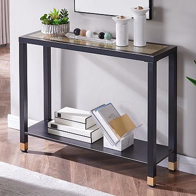 Two Tier Glass Console Table Metal Frame Support Multipurpose Layout For Foyer Office Corridor