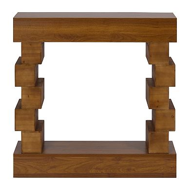 Stacked Block Console Table Solid Wood Structure Natural Surface Finish For Household Display