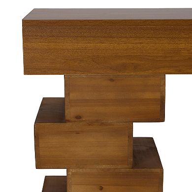 Stacked Block Console Table Solid Wood Structure Natural Surface Finish For Household Display