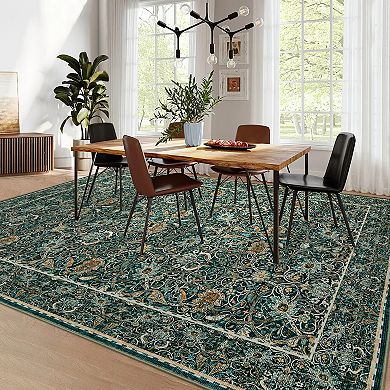 Vintage Floral Washable Area Rugs, Soft Boho Forest Botanical Flower Carpet Thin Non Slip Low Pile
