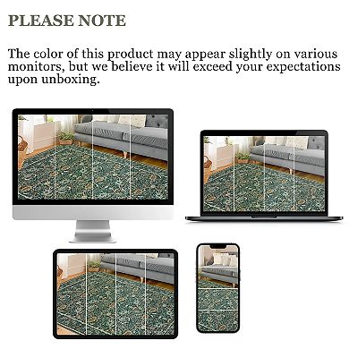 Vintage Floral Washable Area Rugs, Soft Boho Forest Botanical Flower Carpet Thin Non Slip Low Pile
