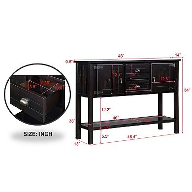 Sideboard Console Table With Drawer Cabinet And Bottom Shelf Solid Wood Structure For Dining Room