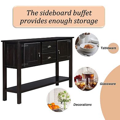 Sideboard Console Table With Drawer Cabinet And Bottom Shelf Solid Wood Structure For Dining Room