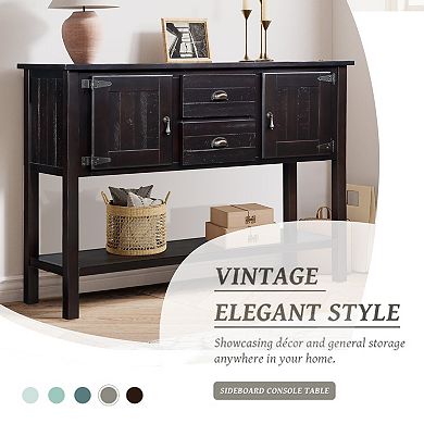 Sideboard Console Table With Drawer Cabinet And Bottom Shelf Solid Wood Structure For Dining Room