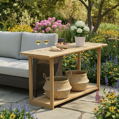 Rectangular Console Table Weather Resistant Wood Structure For Outdoor And Patio Layout
