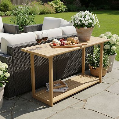 Rectangular Console Table Weather Resistant Wood Structure For Outdoor And Patio Layout