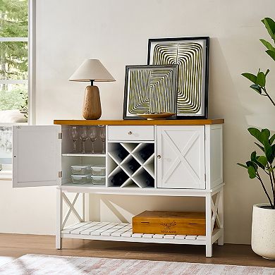Storage Sideboard Console Table With Cabinet Drawer And Wine Rack For Kitchen Dining Hallway Space