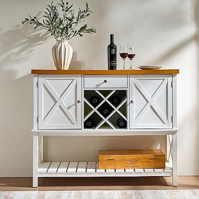 Storage Sideboard Console Table With Cabinet Drawer And Wine Rack For Kitchen Dining Hallway Space