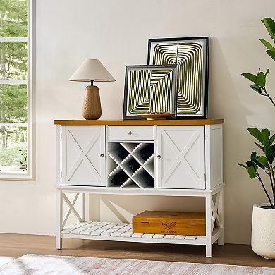 Storage Sideboard Console Table With Cabinet Drawer And Wine Rack For Kitchen Dining Hallway Space