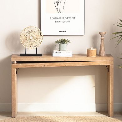 Slim Wooden Console Table With Bead Detail Compact Structure For Small Space Entryway Layout