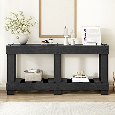 Solid Wood Console Table With Reinforced Legs And Underside Shelf For Hallway And Living Room Use