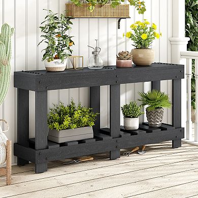 Solid Wood Console Table With Reinforced Legs And Underside Shelf For Hallway And Living Room Use