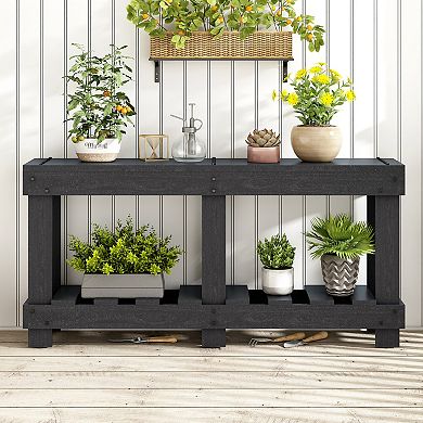 Solid Wood Console Table With Reinforced Legs And Underside Shelf For Hallway And Living Room Use