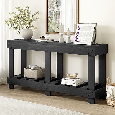 Solid Wood Console Table With Reinforced Legs And Underside Shelf For Hallway And Living Room Use