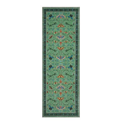 Washable Insect Area Rugs, Butterfly Botanical Boho Non Slip Stain-Resistant Runners Carpet