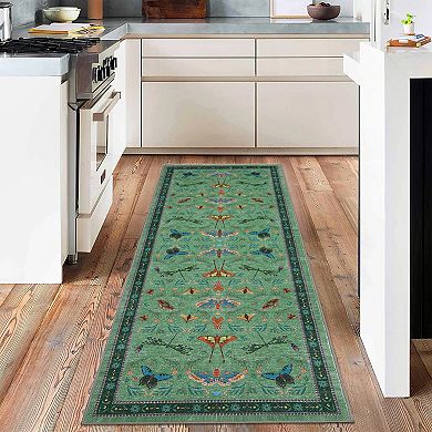 Washable Insect Area Rugs, Butterfly Botanical Boho Non Slip Stain-Resistant Runners Carpet