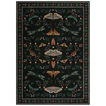 Washable Insect Area Rugs, Butterfly Botanical Boho Non Slip Stain-Resistant Runners Carpet