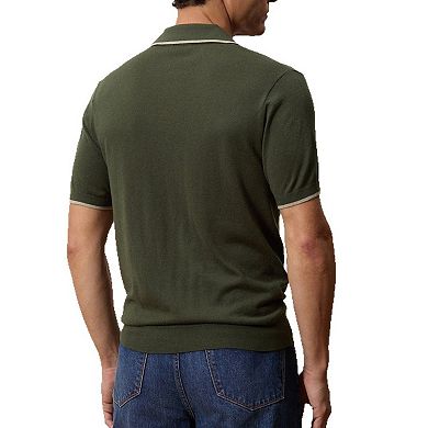 Men's Knit Short Sleeve Polo Shirt, Tipped Collar Casual Top